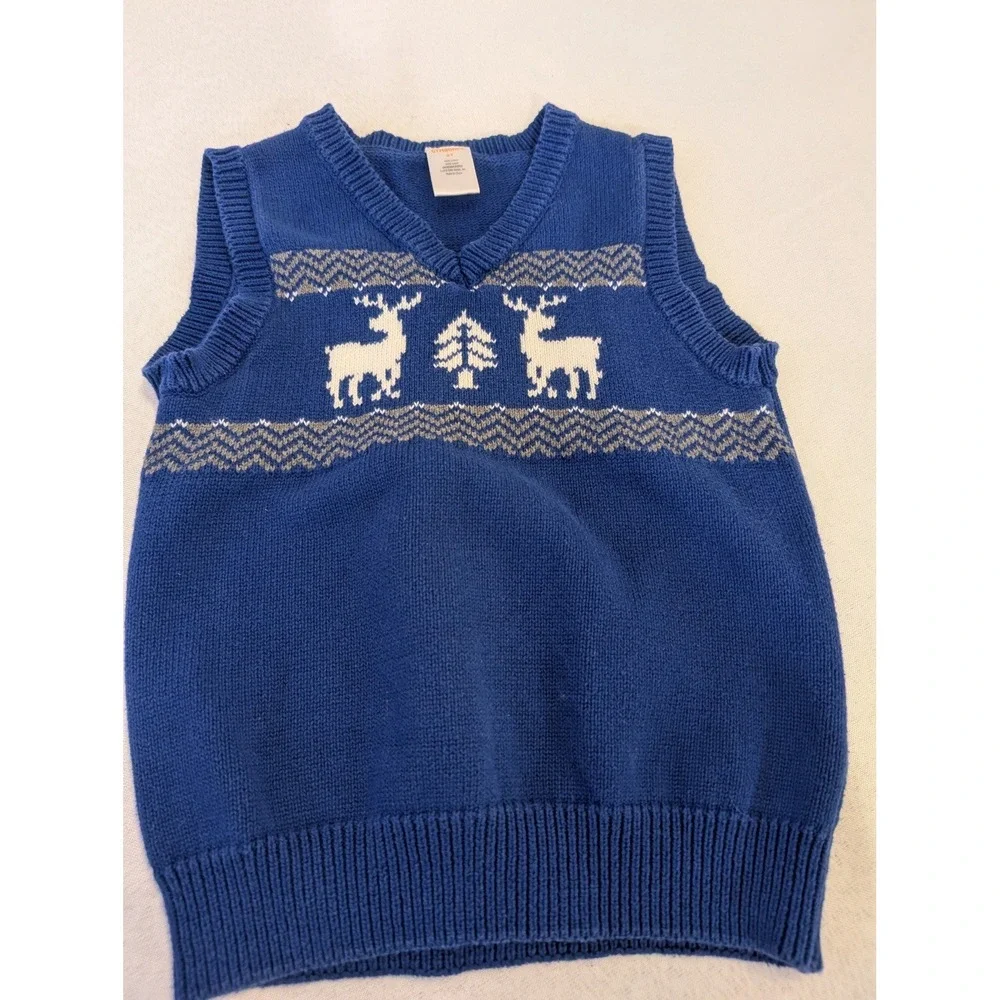 Gymboree Joyful‎ Winter Holiday Blue Reindeer Tree Sweater Vest Boys 4T